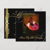 Masquerade Masker Red Quinceanera Party Uitnodigin Kaart (Voorkant / Achterkant)