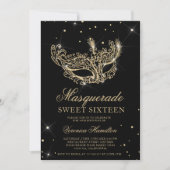 Masquerade masker zwart goud glitter Sweet 16 Kaart (Voorkant)