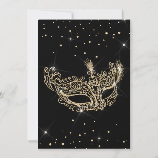 Masquerade masker zwart goud glitter Sweet 16 Kaart (Achterkant)