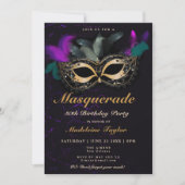 Masquerade Maskerade Roze Neon Black 30th Birthday Kaart (Voorkant)