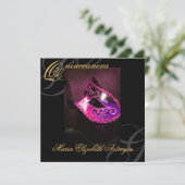 Masquerade Maskerade Roze Quinceanera Party Invita Kaart (Staand voorkant)