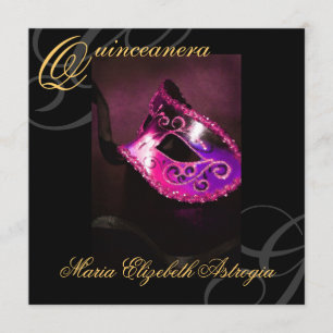 Masquerade Maskerade Roze Quinceanera Party Invita Kaart