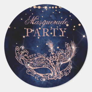 Masquerade maskerelegant roos goudglitter sparren ronde sticker