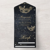 Masquerade maskergoud glitter quinceanera zwart all in one uitnodiging (Binnen)