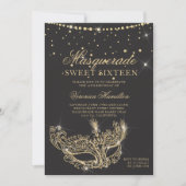 Masquerade maskergrijs goudglitter Sweet 16 Kaart (Voorkant)
