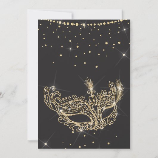 Masquerade maskergrijs goudglitter Sweet 16 Kaart (Achterkant)