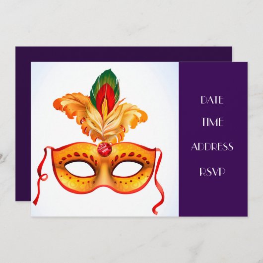 Masquerade maskerparty kaart (Voorkant / Achterkant)