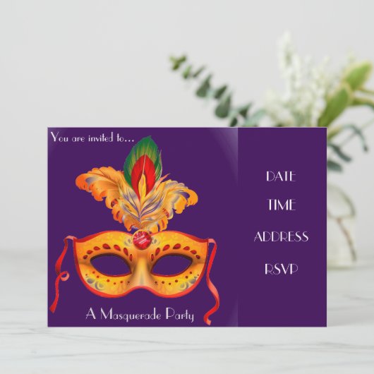 Masquerade maskerparty kaart (Staand voorkant)