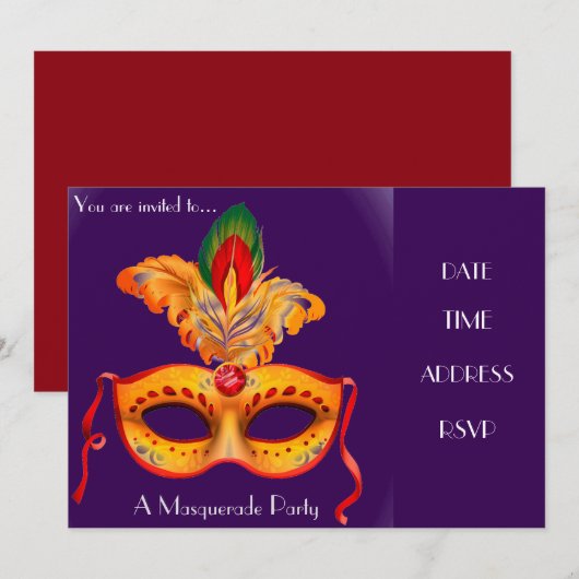 Masquerade maskerparty kaart (Voorkant / Achterkant)