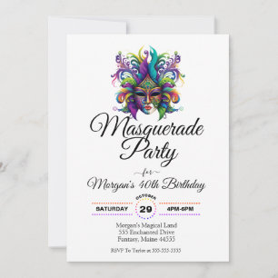 Masquerade maskerparty verjaardaguitnodiging kaart