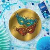 Masquerade maskers, Gold Satin Paper Bord 9" (Feest)