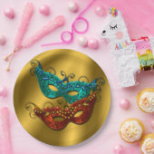 Masquerade maskers, Gold Satin Paper Bord 9" (Feest)