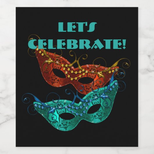 Masquerade Maskers, laten we vieren! Wijnlabel Wijn Etiket (Enkel label)