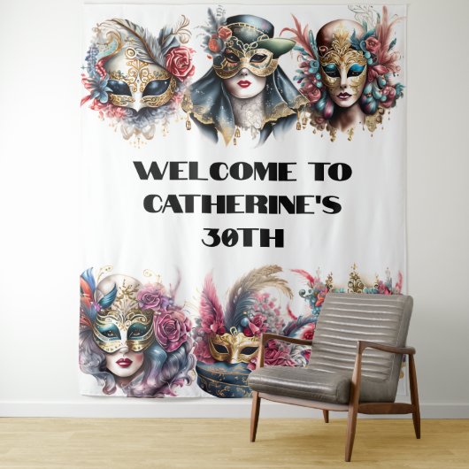 Masquerade maskers mannen vrouwen Venetiaanse carn Wandkleed (In situ)