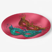 Masquerade-maskers op Borden met rood gordelpapier Papieren Bordje (Gekanteld)