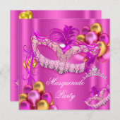Masquerade maskers Roze Birthday Party Kaart (Voorkant / Achterkant)