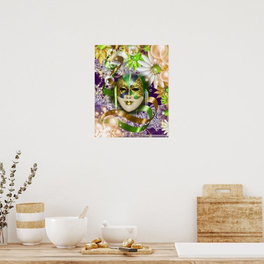 Masquerade maskervenetisch groen paars poster (Keuken)