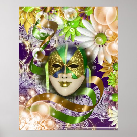 Masquerade maskervenetisch groen paars poster (Voorkant)