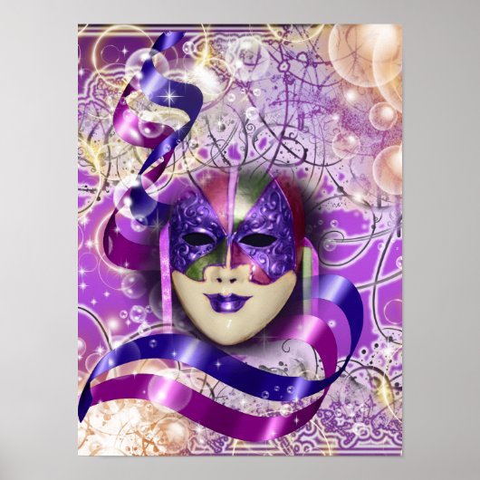 Masquerade maskervenetisch paars roze poster (Voorkant)