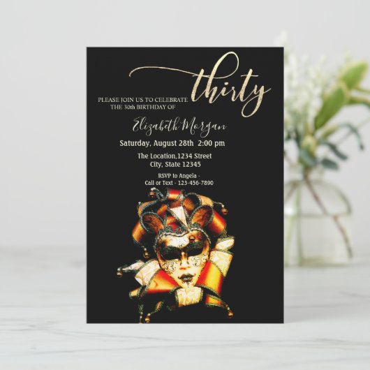 Masquerade, Masque Black 30th Birthday Kaart (Staand voorkant)