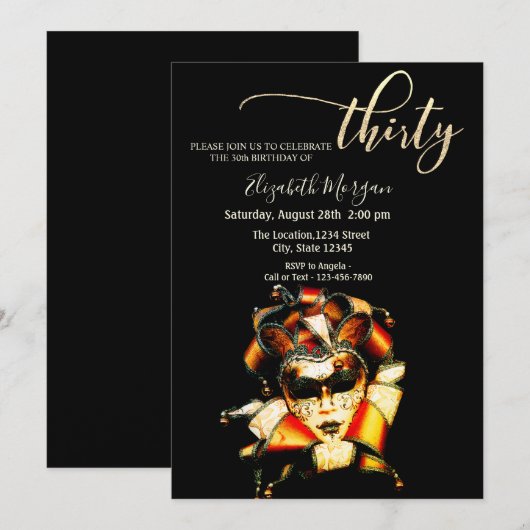 Masquerade, Masque Black 30th Birthday Kaart (Voorkant / Achterkant)