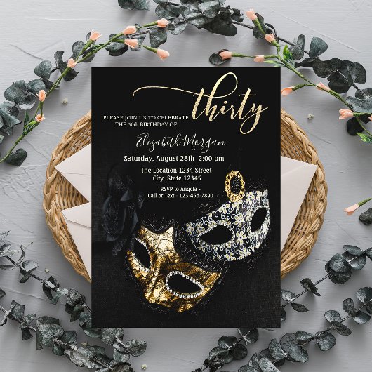 Masquerade, Masque Black 30th Birthday Kaart