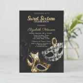 Masquerade, Masque, Black, Confetti Sweet 16 Kaart (Staand voorkant)