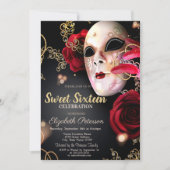 Masquerade, Masque, Confetti Red Roses Sweet 16 Kaart (Voorkant)