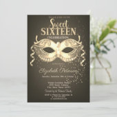 Masquerade,Masque,Confetti Sweet 16 Goud Kaart (Staand voorkant)