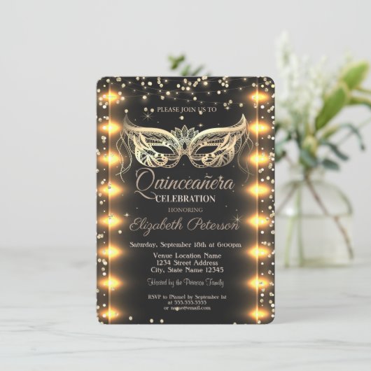 Masquerade, Masque, Diamonds, Quinceañera Kaart (Staand voorkant)