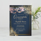 Masquerade Masque Glitter Navy Blue Quinceanera Kaart (Staand voorkant)