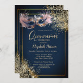Masquerade Masque Glitter Navy Blue Quinceanera Kaart (Voorkant / Achterkant)