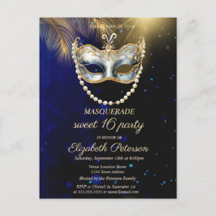 Masquerade Masque Gold Leaves Sweet 16 Uitnodiging Briefkaart