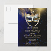 Masquerade Masque Gold Leaves Sweet 16 Uitnodiging Briefkaart (Voorkant / Achterkant)