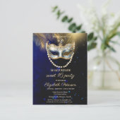Masquerade Masque Gold Leaves Sweet 16 Uitnodiging Briefkaart (Staand voorkant)