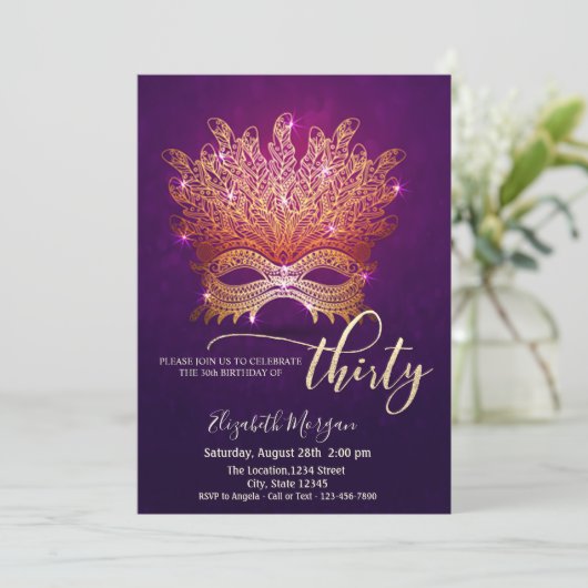 Masquerade, Masque Paarse 30e Verjaardag Kaart (Staand voorkant)