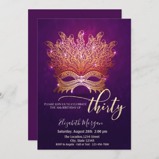 Masquerade, Masque Paarse 30e Verjaardag Kaart (Voorkant / Achterkant)