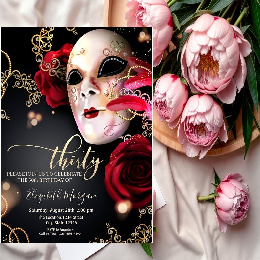 Masquerade, Masque Rode Rozen 30e Verjaardag Kaart