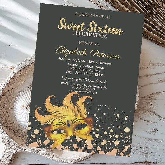 Masquerade,Masque,Stippen,Confetti Sweet 16 Kaart
