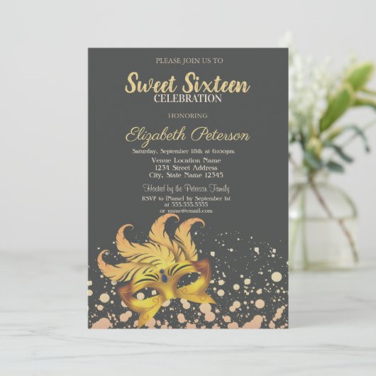 Masquerade, Masque, Stippen, Confetti Sweet 16 Kaart (Staand voorkant)