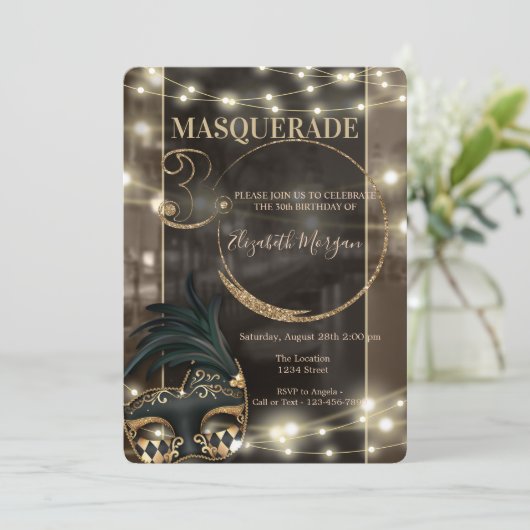 Masquerade Masque String Lights 30ste verjaardag Kaart (Staand voorkant)