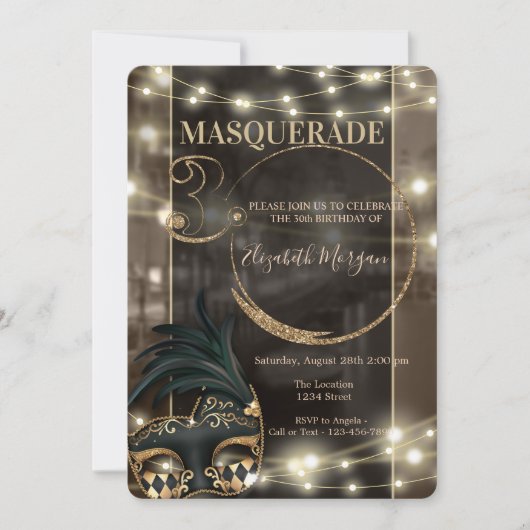 Masquerade Masque String Lights 30ste verjaardag Kaart (Voorkant)