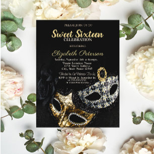 Masquerade,Masque,Zwart,Confetti Sweet 16 Kaart