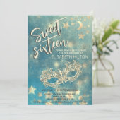 Masquerade moon & sterren kalligrafie zoete zestie kaart (Staand voorkant)