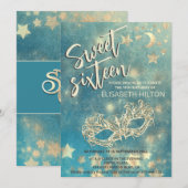 Masquerade moon & sterren kalligrafie zoete zestie kaart (Voorkant / Achterkant)