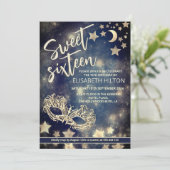 Masquerade moon & sterren kalligrafie zoete zestie kaart (Staand voorkant)