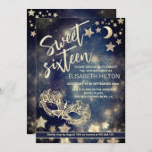 Masquerade moon & sterren kalligrafie zoete zestie kaart (Voorkant / Achterkant)