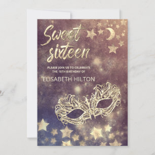 Masquerade moon & sterren kalligrafie zoete zestie kaart