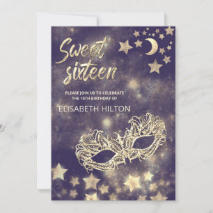 Masquerade moon & sterren kalligrafie zoete zestie kaart