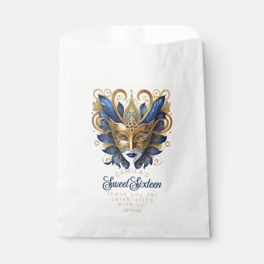 Masquerade Motief Sweet 16 Blauw Goud ID1032 Bedankzakje (Voorkant)